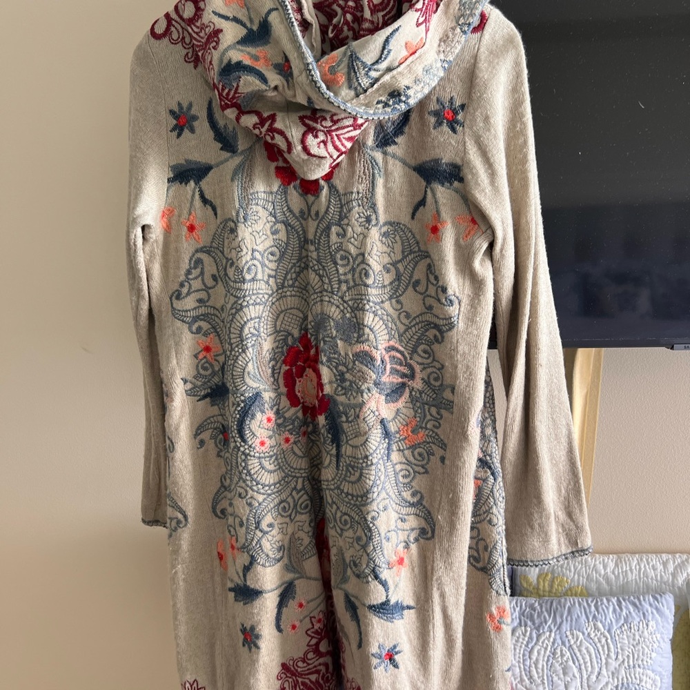 Johnny Was Beige Embroidered Jacket with Blue and Red Accents